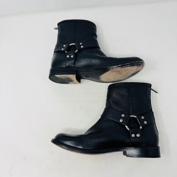 Frye Leather Moto Harness Biker Boots Black Ankle Zip Pull-On Style Size 6.5B - Picture 9 of 11